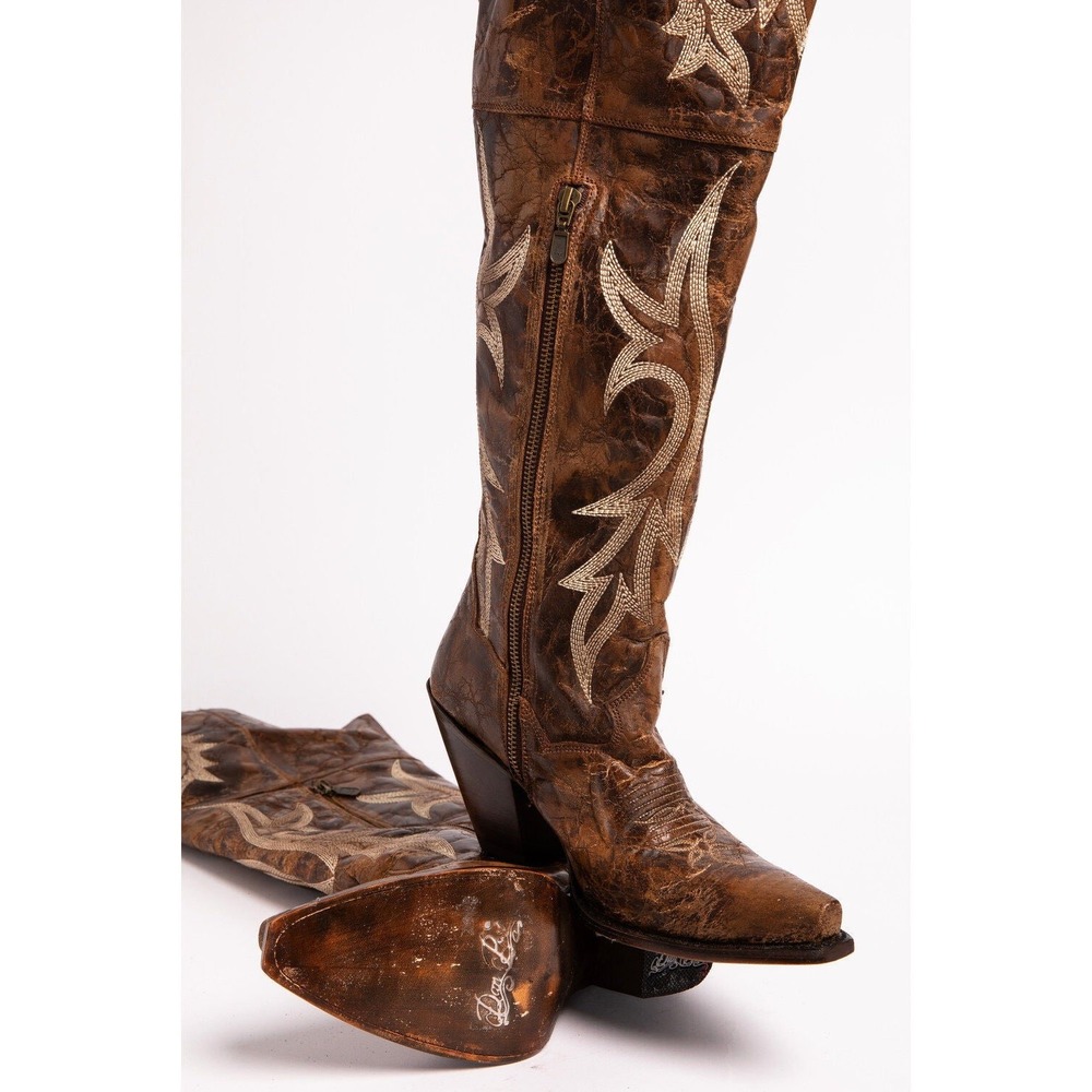 NEW Dan Post Jilted Womens Over The Knee Western Boots Brown Leather Size 6.5 M - Picture 5 of 16